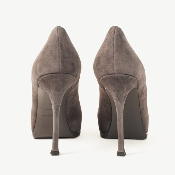 Saint Laurent Tribute Earth Grey Suede Platform Pumps - Picture 3 of 11